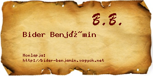 Bider Benjámin névjegykártya